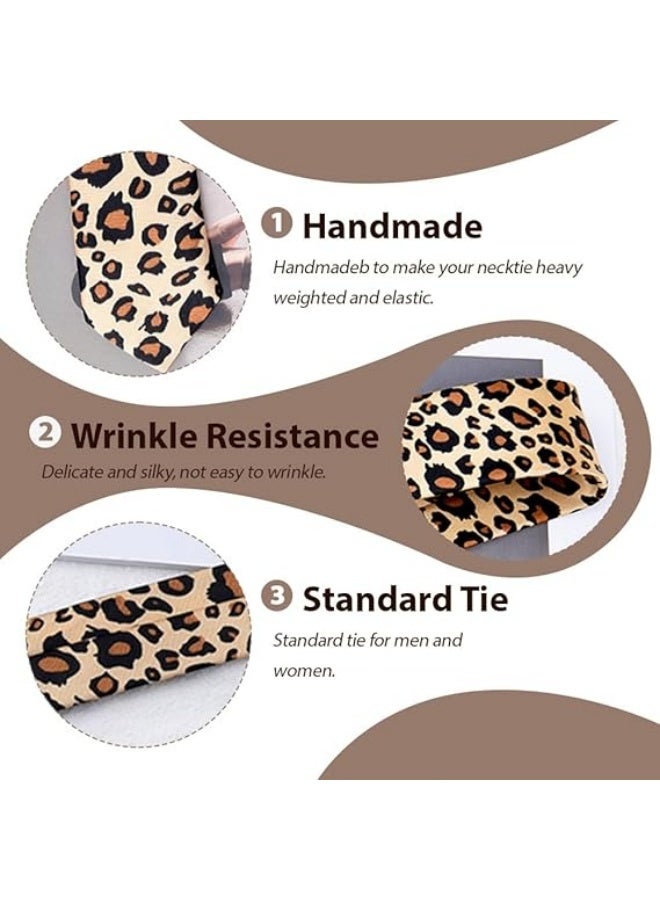 Leopard Print Ties for Men Fashion Mens Silk Ties Brown Leopard Necktie Thin Ties for Men Women Teens Animal Neck Tie for Cosplay Wedding Tie Party Decorations Cool Suit Clothing Accessories - Image 3
